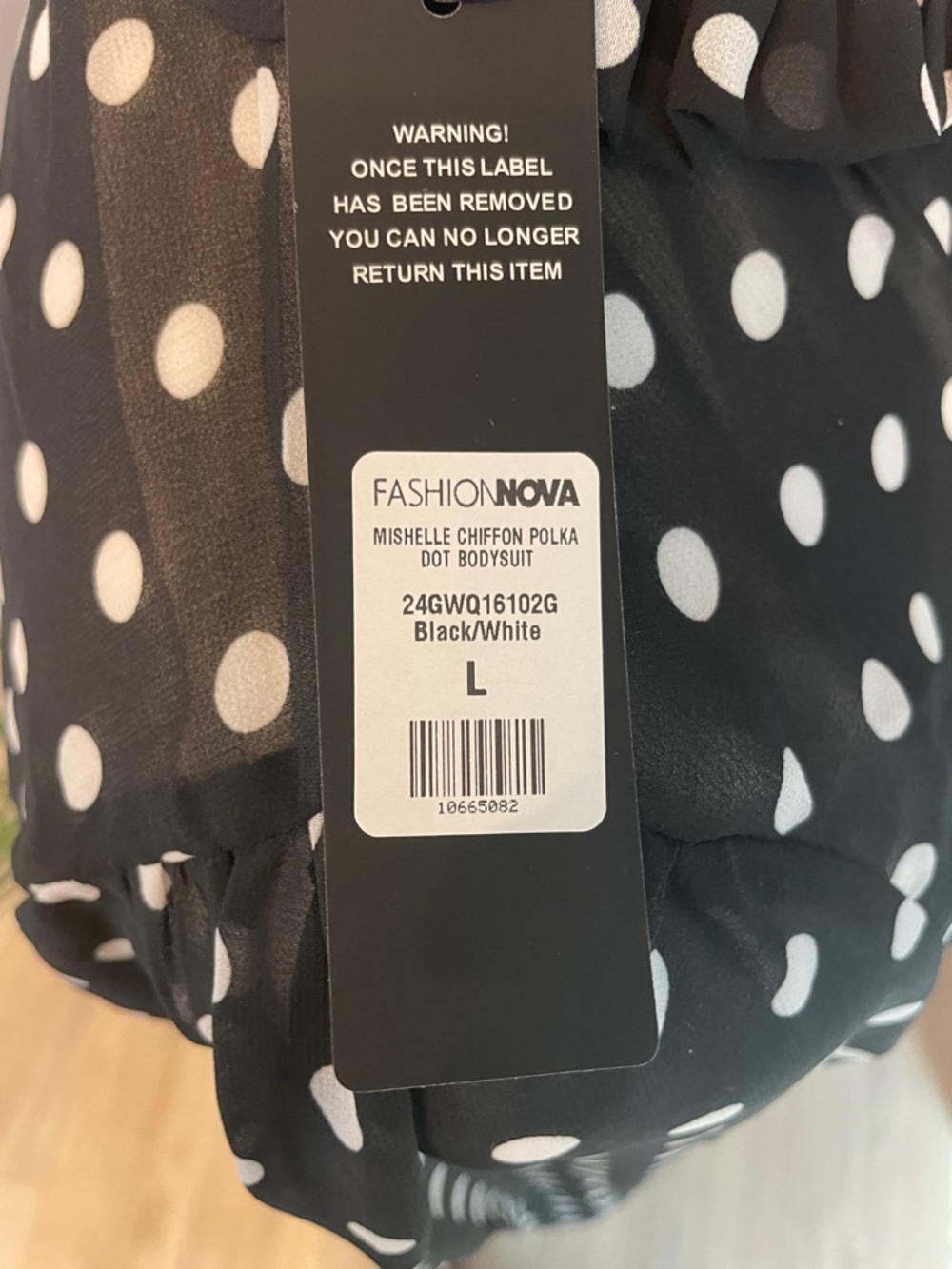 Fashion Nova Black and White Polka Dot Ruffle Tie-Neck Blouse - Picture 12 of 13